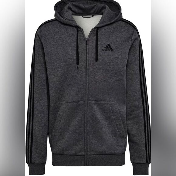 NWOT Adidas Men's Essentials 3 Stripe Full-Zip Hooded Track Top - Picture 2 of 11